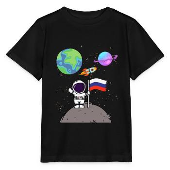 Moon Landing Planet Russia Flag Astronaut - Stanley/Stella MINI CREATOR Kids’ T-Shirt - black - Front - Mikhail (115cm)