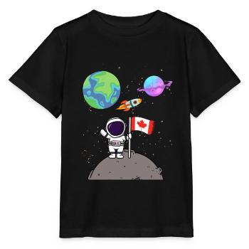 Moon Landing Planet Canada Flag Astronaut - Stanley/Stella MINI CREATOR Kids’ T-Shirt - black - Front - Mikhail (115cm)