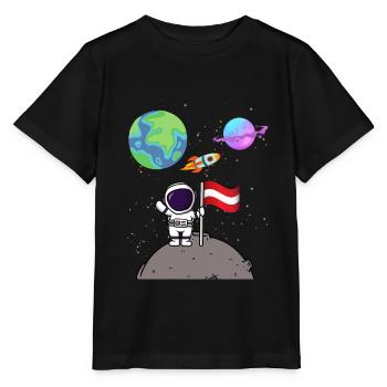 Moon landing Planet Austria Flag Astronaut - Stanley/Stella MINI CREATOR Kids’ T-Shirt - black - Front - Mikhail (115cm)
