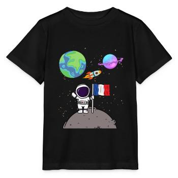 Moon Landing Planet France Flag Astronaut - Stanley/Stella MINI CREATOR Kids’ T-Shirt - black - Front - Mikhail (115cm)