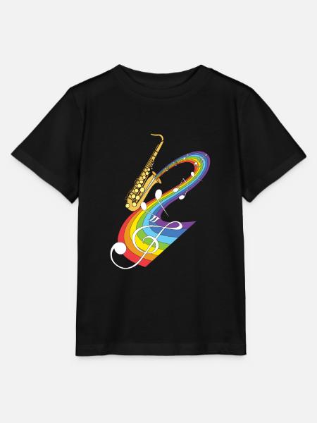 Saxophone with rainbow and musical notes - Stanley/Stella MINI CREATOR Kids’ T-Shirt - black