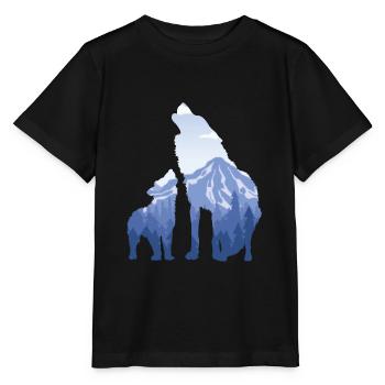 Wolf And Pup - Cadeau pour les amateurs de loups de montagne - T-shirt bio MINI CREATOR Stanley/Stella Enfant - noir - Devant - Mikhail (115cm)