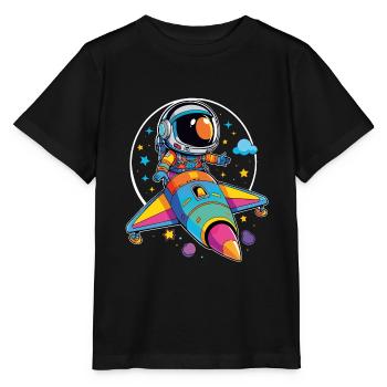 Petit astronaute dans un vaisseau spatial coloré dans l’espace - T-shirt bio MINI CREATOR Stanley/Stella Enfant - noir - Devant - Mikhail (115cm)