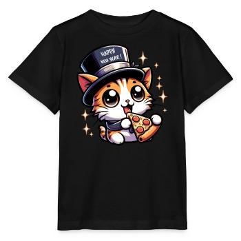 Nouvel An Sylvester Cat Salam Pizza Bonne Année - T-shirt bio MINI CREATOR Stanley/Stella Enfant - noir - Devant - Mikhail (115cm)