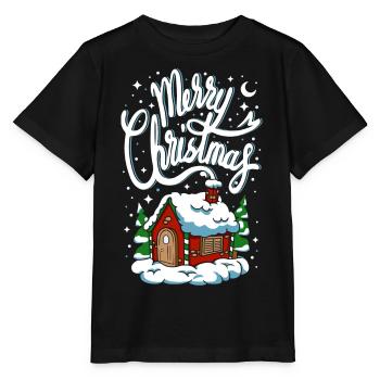 Christmas Merry Christmas House Cottage Tree Snow - Stanley/Stella MINI CREATOR Kids’ T-Shirt - black - Front - Mikhail (115cm)