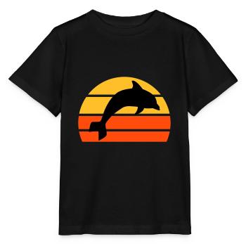 Springender Delphin vor einer geteilten Halbsonne - Stanley/Stella Kinder T-Shirt MINI CREATOR  - Schwarz - Vorne - Mikhail (115cm)