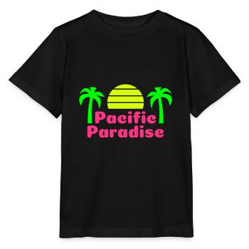Paradis du Pacifique (demi-soleil, palmiers) - T-shirt bio MINI CREATOR Stanley/Stella Enfant - noir - Devant - Mikhail (115cm)