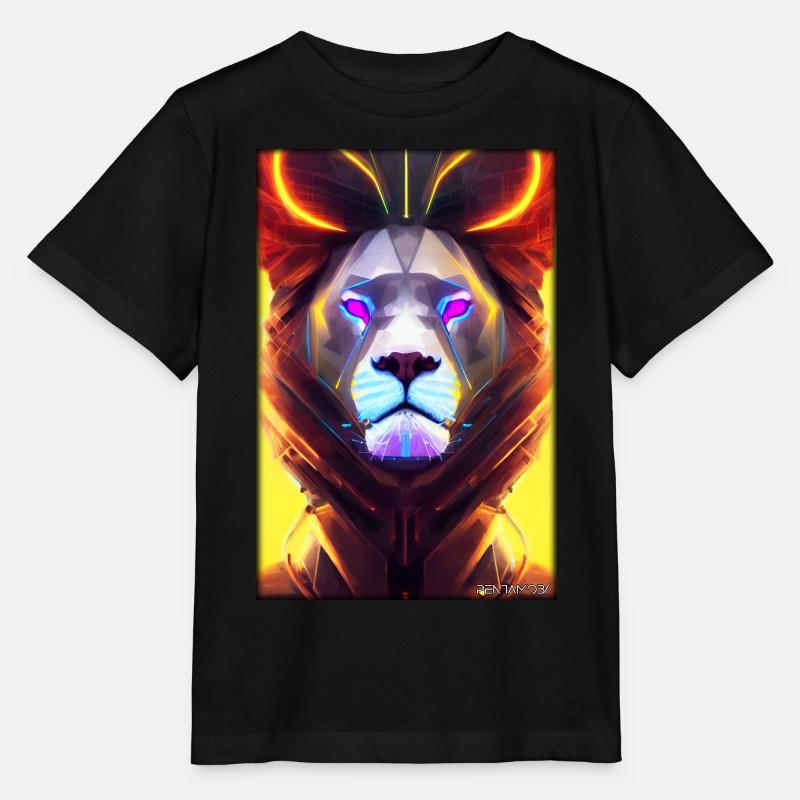 Löwe Raubkatze Cyber Neon Punk Zukunft Sci-Fi - Stanley/Stella Kinder T-Shirt MINI CREATOR  - Schwarz