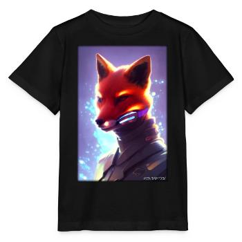 Fox Wildlife Cyber Neon Punk Future Sci-Fi - T-shirt bio MINI CREATOR Stanley/Stella Enfant - noir - Devant - Mikhail (115cm)