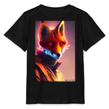 Fox Wildlife Cyber Neon Punk Future Sci-Fi - T-shirt bio MINI CREATOR Stanley/Stella Enfant - noir - Devant - Mikhail (115cm)