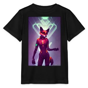Fox Wildlife Cyber Neon Punk Future Sci-Fi - T-shirt bio MINI CREATOR Stanley/Stella Enfant - noir - Devant - Mikhail (115cm)