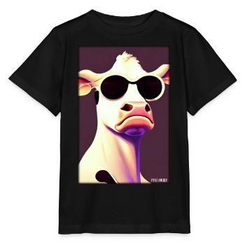Kuh Sonnenbrille Tierwelt Bauernhof Milchkuh - Stanley/Stella Kinder T-Shirt MINI CREATOR  - Schwarz - Vorne - Mikhail (115cm)