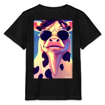 Kuh Sonnenbrille Tierwelt Bauernhof Milchkuh - Stanley/Stella Kinder T-Shirt MINI CREATOR  - Schwarz - Vorne - Mikhail (115cm)