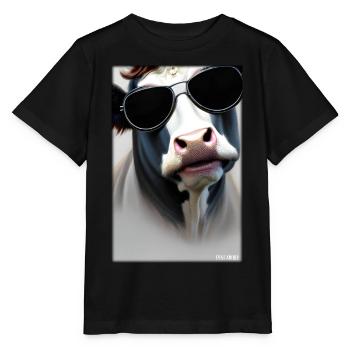 Kuh Sonnenbrille Tierwelt Bauernhof Milchkuh - Stanley/Stella Kinder T-Shirt MINI CREATOR  - Schwarz - Vorne - Mikhail (115cm)