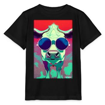 Kuh Sonnenbrille Tierwelt Bauernhof Milchkuh - Stanley/Stella Kinder T-Shirt MINI CREATOR  - Schwarz - Vorne - Mikhail (115cm)
