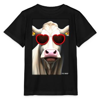 Kuh Sonnenbrille Tierwelt Bauernhof Milchkuh - Stanley/Stella Kinder T-Shirt MINI CREATOR  - Schwarz - Vorne - Mikhail (115cm)