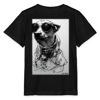 Hund Hunde Sonnenbrille Tierwelt Tiere Haustier - Stanley/Stella Kinder T-Shirt MINI CREATOR  - Schwarz - Vorne - Mikhail (115cm)