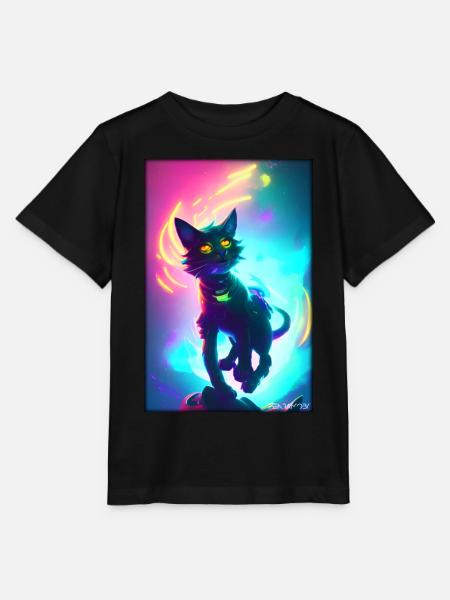 Weltraum Cyber Katze Zukunft Haustier Katzenliebe - Stanley/Stella Kinder T-Shirt MINI CREATOR - Schwarz