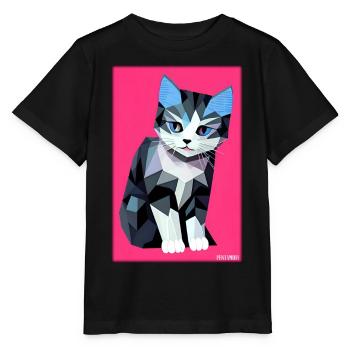 Katze Kater Polygon Tier Stubentiger Haustier - Stanley/Stella Kinder T-Shirt MINI CREATOR  - Schwarz - Vorne - Mikhail (115cm)
