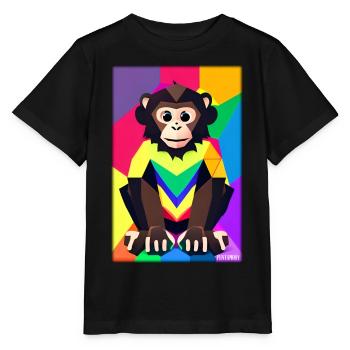 Affe Polygon Tiere Wildnis Zoo Afrika Safari - Stanley/Stella Kinder T-Shirt MINI CREATOR  - Schwarz - Vorne - Mikhail (115cm)