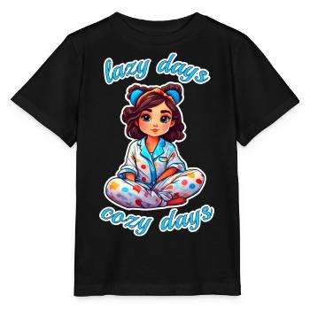 Anime girl in pajamas lazy days, cosy nights - Stanley/Stella MINI CREATOR Kids’ T-Shirt - black - Front - Mikhail (115cm)