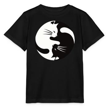 2 cats cuddle ,ying yang - Stanley/Stella MINI CREATOR Kids’ T-Shirt - black - Front - Mikhail (115cm)