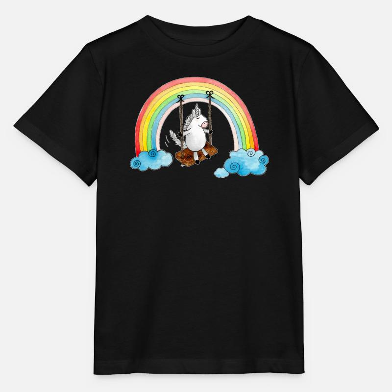 Einhorn Schaukel Regenbogen - Stanley/Stella Kinder T-Shirt MINI CREATOR  - Schwarz
