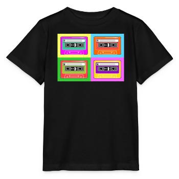 Cassette cassette pop art - T-shirt bio MINI CREATOR Stanley/Stella Enfant - noir - Devant - Mikhail (115cm)