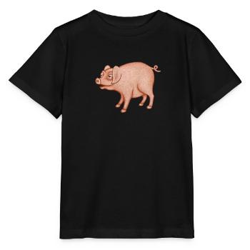 Humorvolles Schwein-Charakter - Stanley/Stella Kinder T-Shirt MINI CREATOR  - Schwarz - Vorne - Mikhail (115cm)