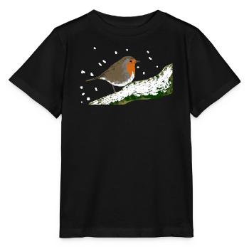 Rotkehlchen Wintermotiv Schnee Vogel Ast - Stanley/Stella Kinder T-Shirt MINI CREATOR  - Schwarz - Vorne - Mikhail (115cm)