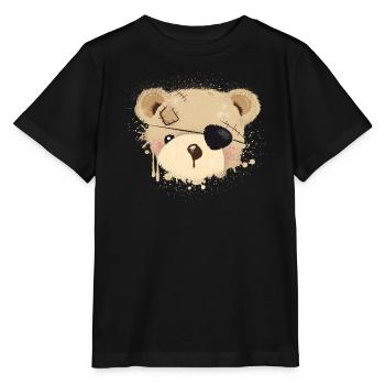 niedliches Piraten Teddy Graffiti mit Augenklappe - Stanley/Stella Kinder T-Shirt MINI CREATOR  - Schwarz - Vorne - Mikhail (115cm)