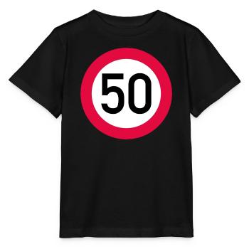 50 ans Attention ! Panneau de signalisation 50 km/h - T-shirt bio MINI CREATOR Stanley/Stella Enfant - noir - Devant - Mikhail (115cm)