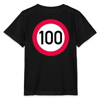100e anniversaire attention ! Panneau de signalisation 100 km/h - T-shirt bio MINI CREATOR Stanley/Stella Enfant - noir - Devant - Mikhail (115cm)