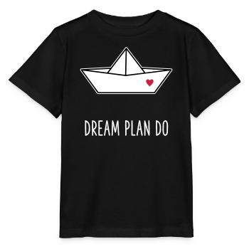 Dream Plan Do - Bateau en papier Cœur - T-shirt bio MINI CREATOR Stanley/Stella Enfant - noir - Devant - Mikhail (115cm)