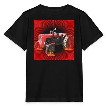Feuerroter Traktor im Inferno - Stanley/Stella Kinder T-Shirt MINI CREATOR  - Schwarz - Vorne - Mikhail (115cm)