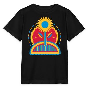 große leuchtende Sonnenblume im Blumenbeet - Stanley/Stella Kinder T-Shirt MINI CREATOR  - Schwarz - Vorne - Mikhail (115cm)