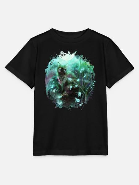 Katze im Magischem Wald - Stanley/Stella Kinder T-Shirt MINI CREATOR - Schwarz