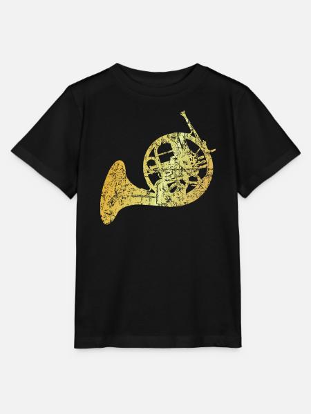 French Horn, Jagdhorn, Horn (Goldgelb) - Stanley/Stella Kinder T-Shirt MINI CREATOR  - Schwarz
