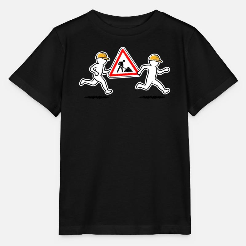 Deux travailleurs de la construction portent un panneau de chantier - T-shirt bio MINI CREATOR Stanley/Stella Enfant - noir