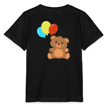 Teddybär mit Luftballons - Stanley/Stella Kinder T-Shirt MINI CREATOR  - Schwarz - Vorne - Mikhail (115cm)