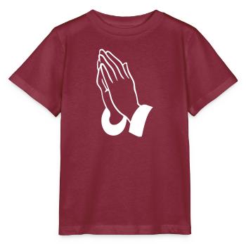 Prayer Hands Line Art - Stanley/Stella MINI CREATOR Kids’ T-Shirt - burgundy - Front - Kain (125cm)