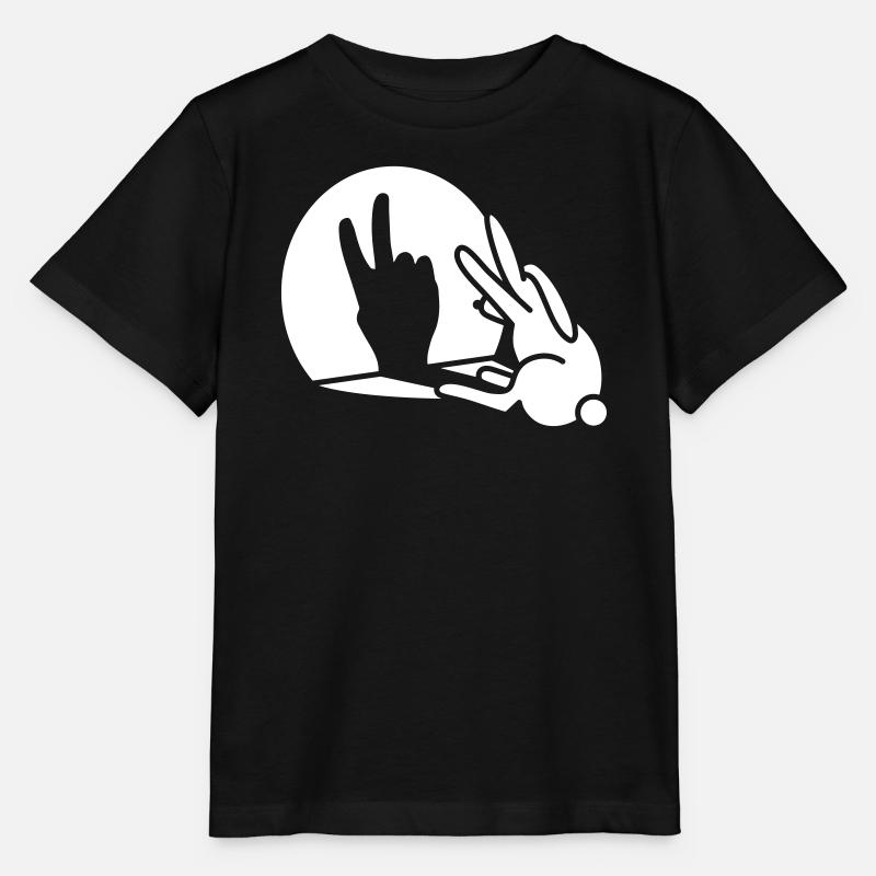 Lustiges Kaninchenhasenschattenhand-Siegesfrieden-V-Zeichen - Stanley/Stella Kinder T-Shirt MINI CREATOR - Schwarz