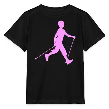 Hiker hiking with Nordic walking - Stanley/Stella MINI CREATOR Kids’ T-Shirt - black - Front - Mikhail (115cm)