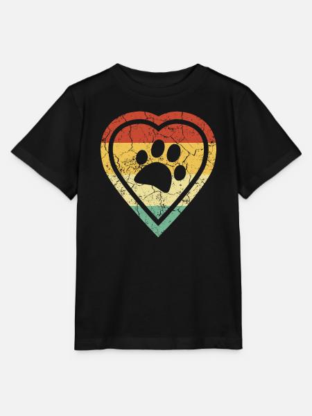 Retro Herz mit Pfote von Hund grunge retro vintage - Stanley/Stella Kinder T-Shirt MINI CREATOR - Schwarz