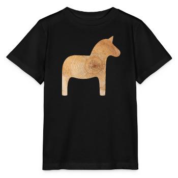 Dala Horse Wood Winter Sweden Annual Rings Decoration - Stanley/Stella MINI CREATOR Kids’ T-Shirt - black - Front - Mikhail (115cm)