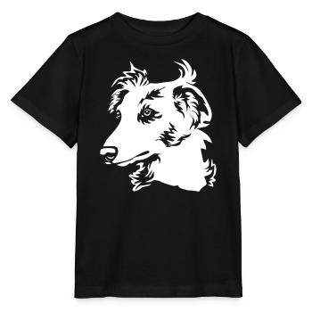 Tête de Whippet à poil long "Black Edition" - T-shirt bio MINI CREATOR Stanley/Stella Enfant - noir - Devant - Mikhail (115cm)