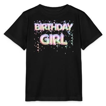 « Birthday Girl » Ballons de diapositives confettis - T-shirt bio MINI CREATOR Stanley/Stella Enfant - noir - Devant - Mikhail (115cm)