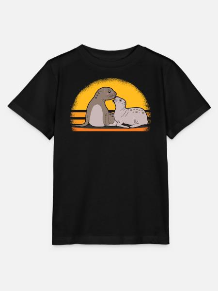 Sceau avec bébé mignon phoques cadeau - Stanley/Stella T-shirt MINI CREATOR til børn - sort