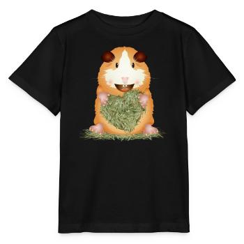 witziges Meerschweinchen mit großem Heu Herzen - Stanley/Stella Kinder T-Shirt MINI CREATOR  - Schwarz - Vorne - Mikhail (115cm)