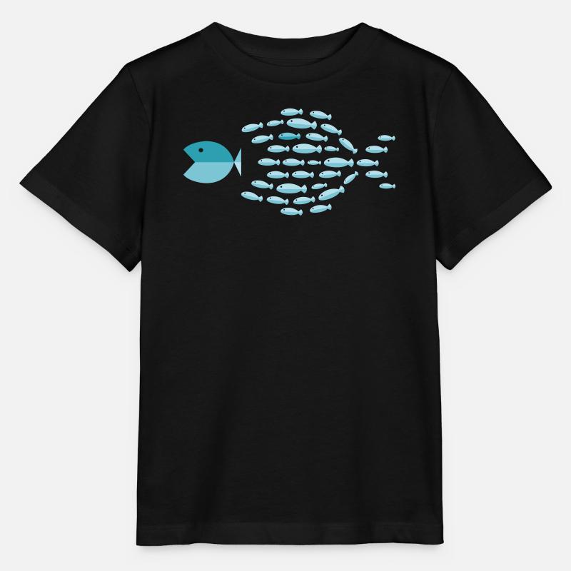Silhouette d’école bleue - les petits poissons mangent les gros poissons - T-shirt bio MINI CREATOR Stanley/Stella Enfant - noir